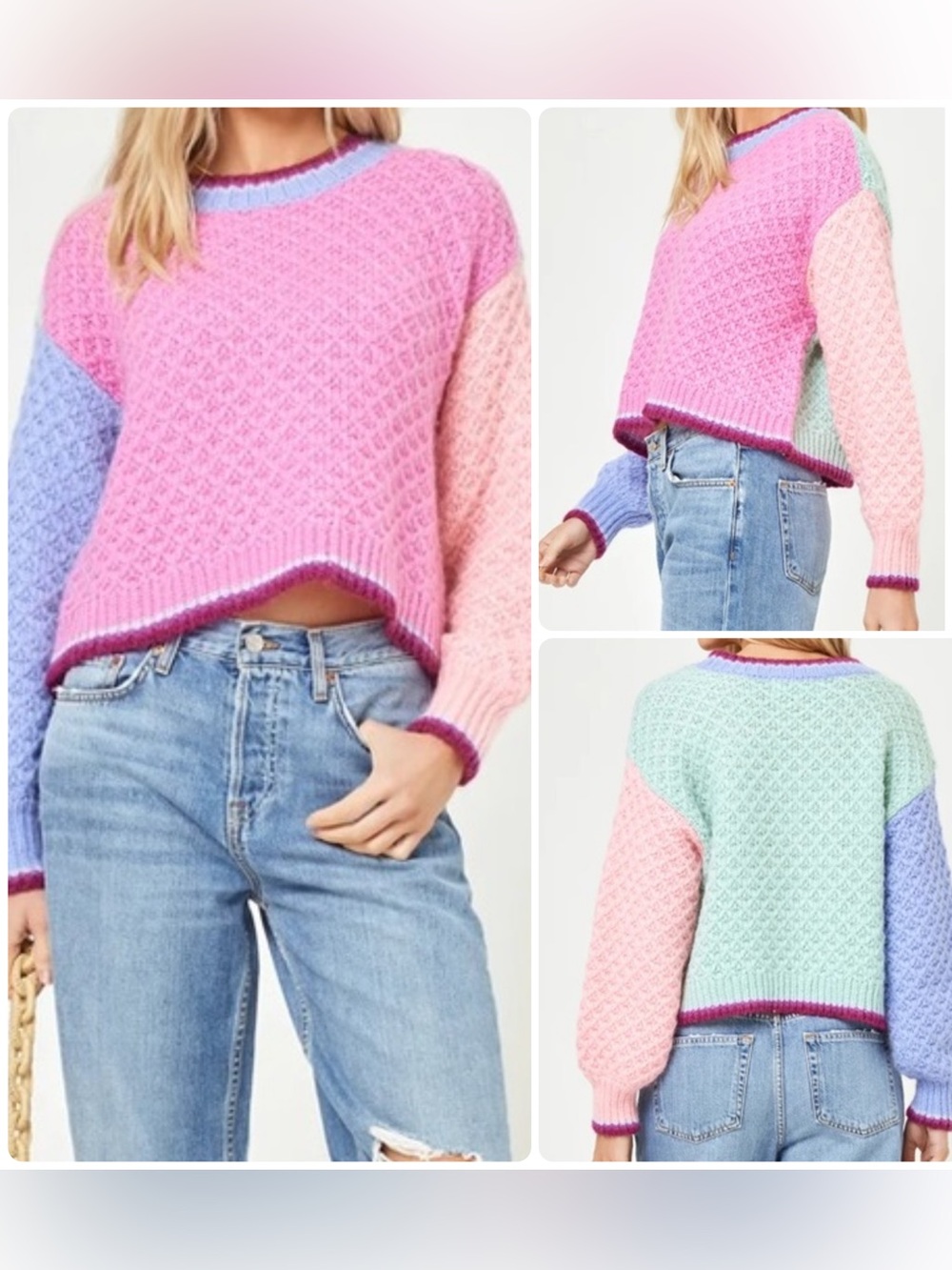 l*space Pretty Please Pullover Colorblock Crewneck Sweater  NWT size S
